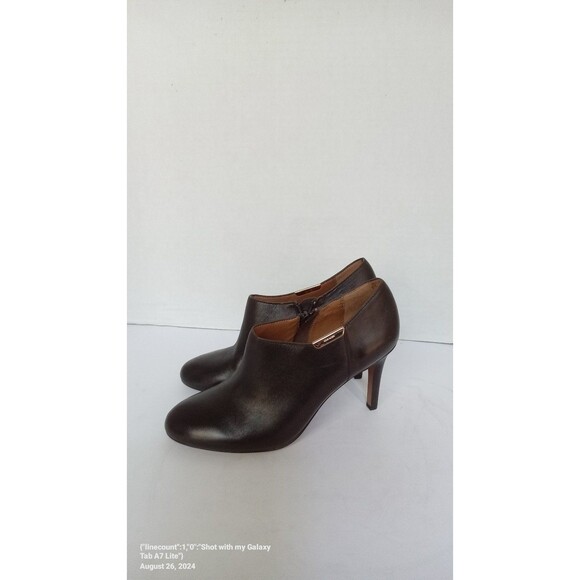 Coach Leather Booties Ankle Boots Heel Zip Brown Designer Shoes Size - Picture 3 of 6